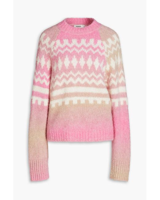 Sandro Pink Bulle Brushed Fair Isle Alpaca-blend Sweater
