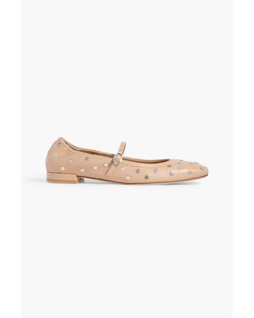 Stuart Weitzman White Claris Studded Leather Mary Jane Flats