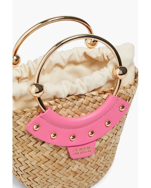 Claudie Pierlot Pink Abeille Studded Leather And Straw Bucket Bag