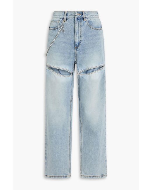Area Blue Cutout Crystal-embellished High-rise Straight-leg Jeans