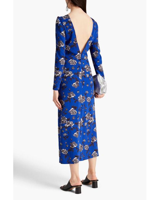 RED Valentino Blue Floral-print Crepe Midi Dress