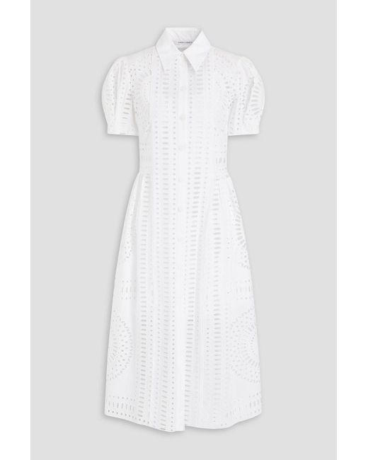 Alberta Ferretti White Broderie Anglaise Cotton Midi Shirt Dress