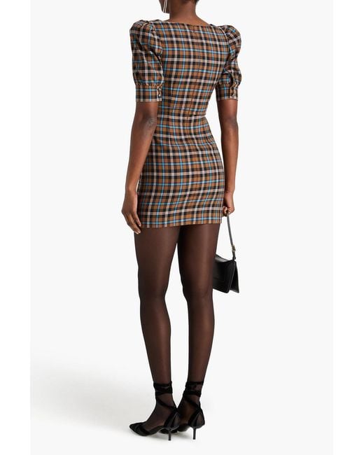 Alessandra Rich Black Broderie Anglaise-Trimmed Gingham Flannel Mini Dress