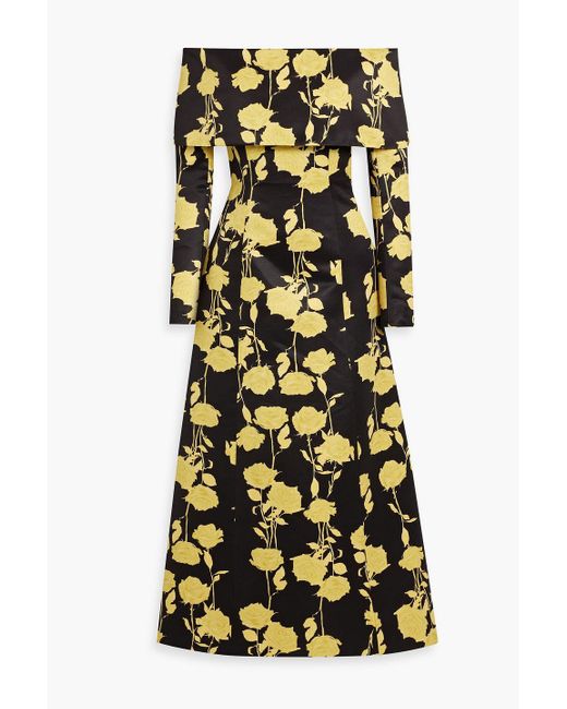 Emilia Wickstead Yellow Corey Off-the-shoulder Floral-print Faille Midi Dress