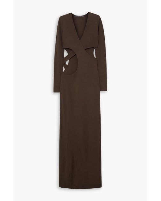 Zeynep Arcay Brown Asymmetric Cutout Jersey Maxi Dress