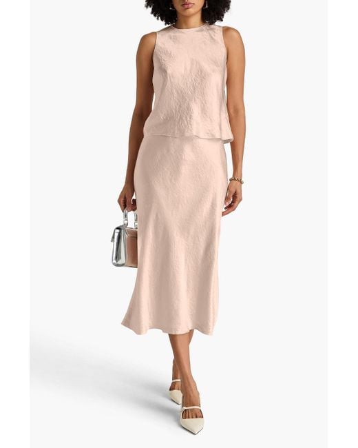 Vince Pink Crinkled-Satin Midi Skirt
