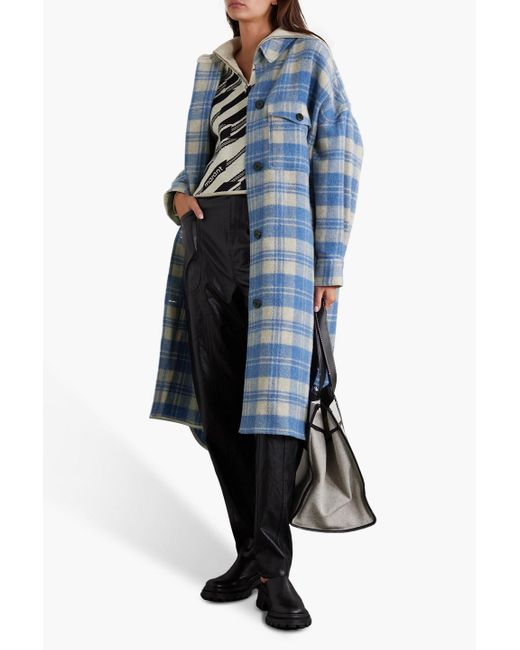 Isabel Marant Blue Fontia Oversized Checked Wool-blend Flannel Coat