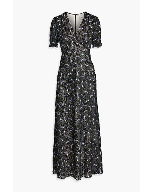 Diane von Furstenberg Black Walker Printed Fil Coupé Chiffon Maxi Dress