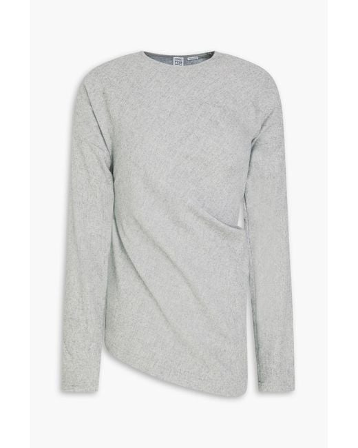 Totême  Gray Asymmetric Wool-blend Flannel Top