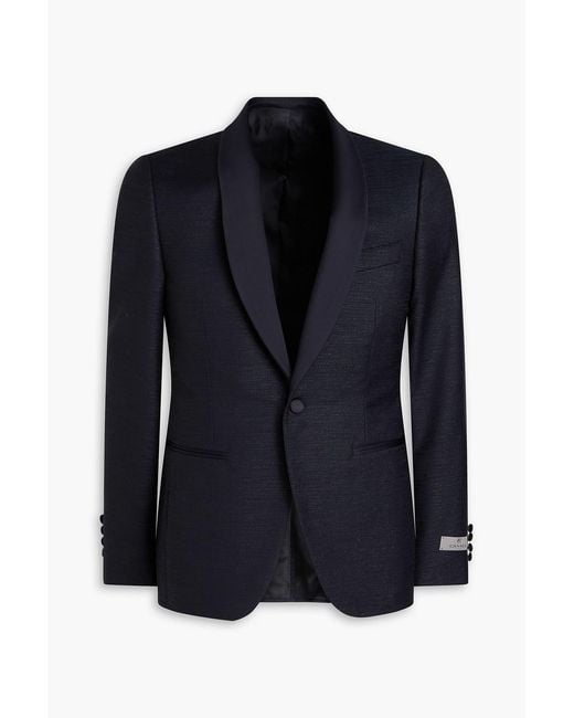 Canali Blue Metallic Wool-Blend Crepe Blazer for men