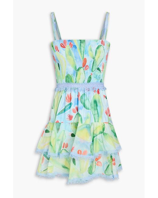 Charo Ruiz Blue Apus Tiered Printed Cotton-Blend Voile Mini Dress