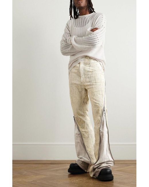 Rick Owens White Bolan Banana Flared Zip-Detailed Metallic Megacrust Jeans for men