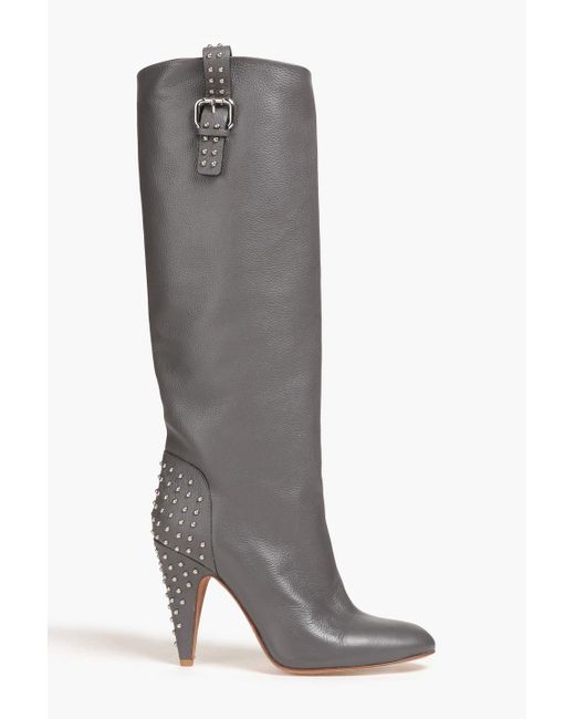 Red(v) Gray Studded Pebbled-leather Boots