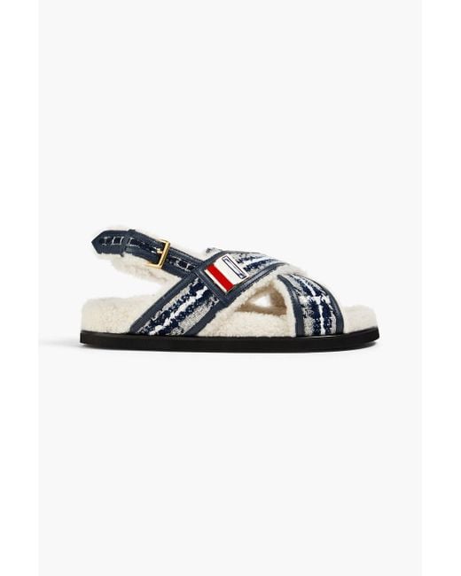 Thom Browne Blue Shearling-Lined Bouclé Slingback Sandals