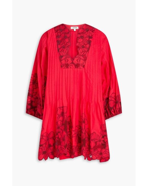 Sandro Pintucked Embroidered Cotton-Blend Poplin Mini Dress