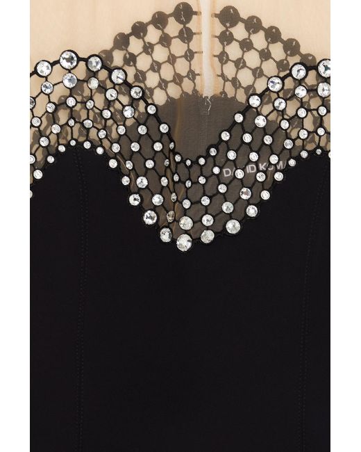 David Koma Black Crystal-Embellished Scuba Mini Dress