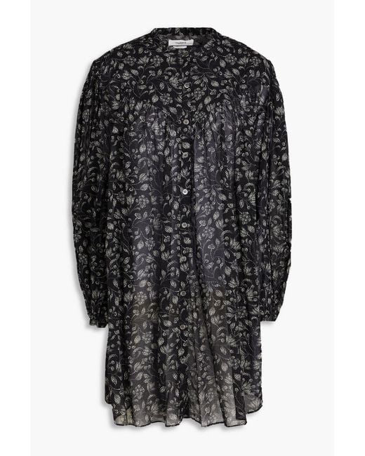 Isabel Marant Black Mildi Floral-print Cotton-voile Mini Shirt Dress