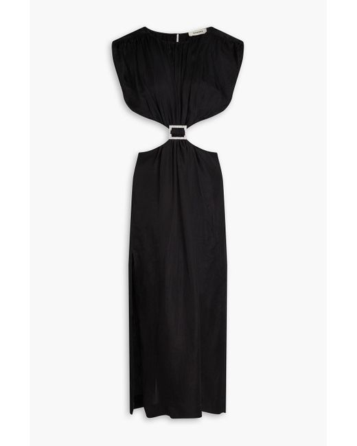 Sandro Black Cutout Crystal-embellished Satin-twill Midi Dress