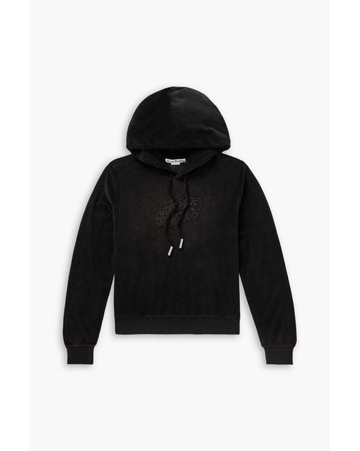 Acne Black Faro Logo-Embossed Cotton-Blend Velour Hoodie for men