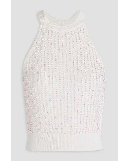 Sandro White Cropped tanktop aus rippstrick mit kunstperlen