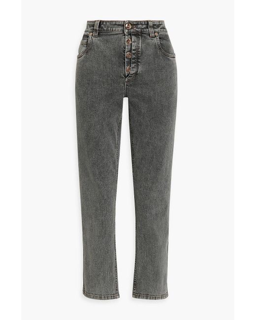 Brunello Cucinelli Gray Faded High-rise Straight-leg Jeans