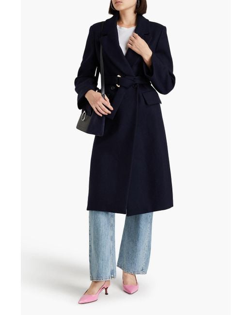 Maje Blue Double-breasted Wool-blend Felt Coat