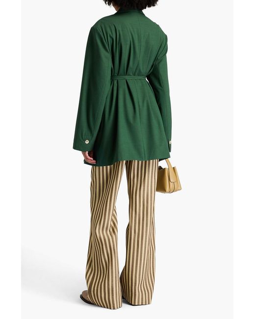 Ganni Green Double-breasted Crepe Blazer