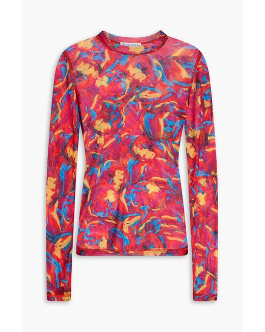 J.W. Anderson Red Printed Stretch-Mesh Top