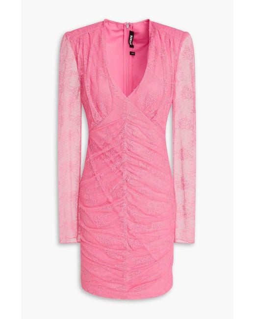 ROTATE BIRGER CHRISTENSEN Pink Ruched Lace Mini Dress