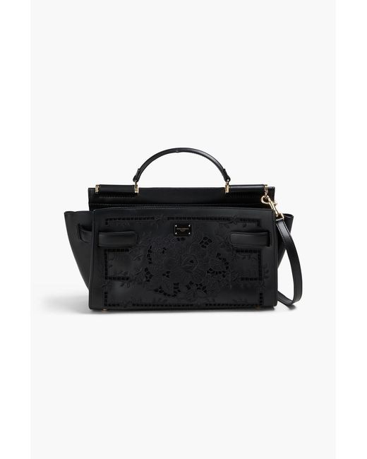 Dolce & Gabbana Black Sicily 62 Embroidered Leather Tote