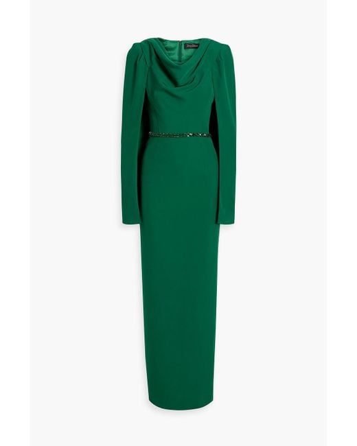 Jenny Packham Green Cape-effect Embellished Crepe Gown
