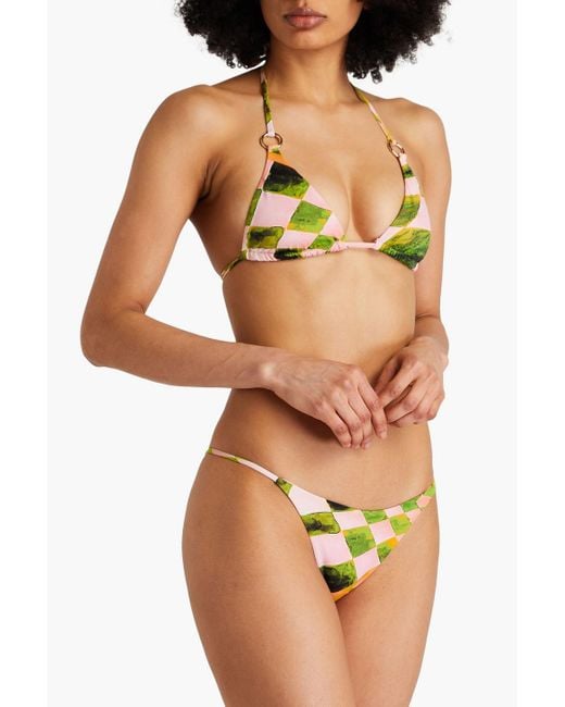 Louisa Ballou Green Printed Triangle Bikini Top