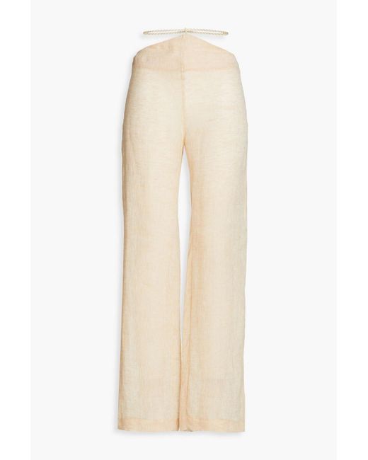 LeKasha White Sidfa Cutout Linen-gauze Wide-leg Pants