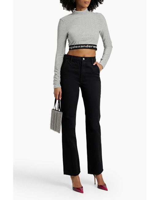 T By Alexander Wang Gray Cropped Stretch Cotton-blend Corduroy Turtleneck Top