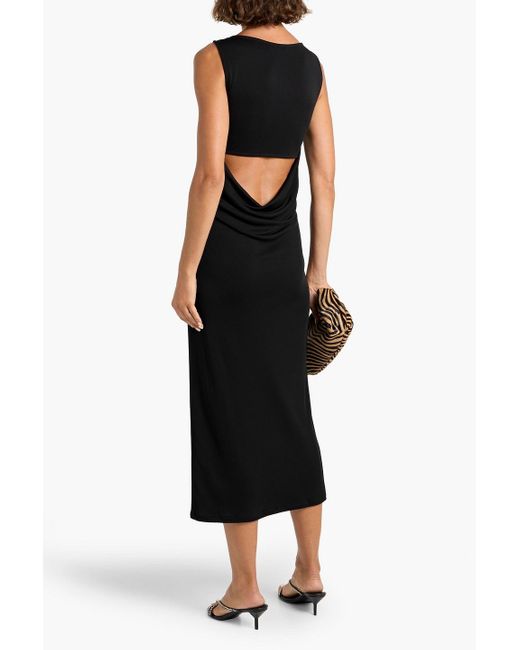 FRAME Black The Drape Jersey Midi Dress