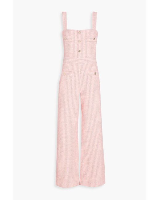 Maje Pink Embellished Metallic Cotton-Blend Tweed Jumpsuit