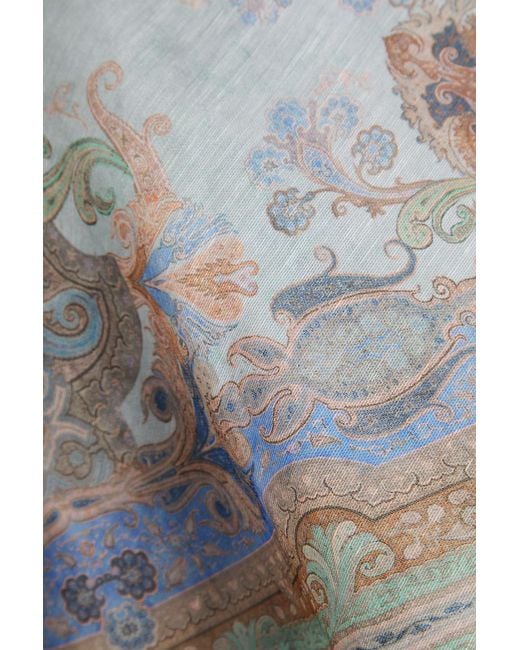 Zimmermann Gray Belted Paisley-print Linen And Silk-blend Organza Mini Dress