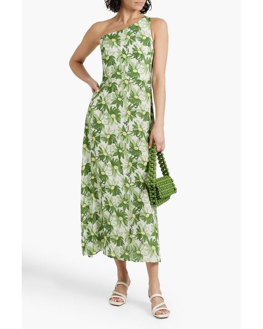 HVN Green Elena One-shoulder Floral-print Crepe Maxi Dress