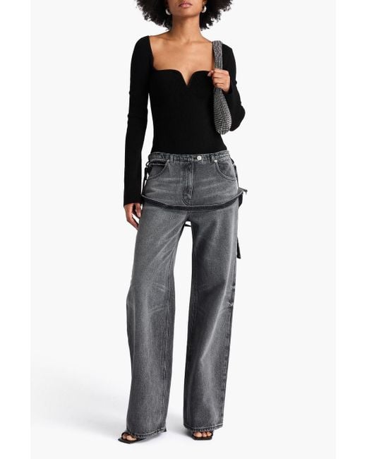 Courreges Gray Distressed High-Rise Wide-Leg Jeans