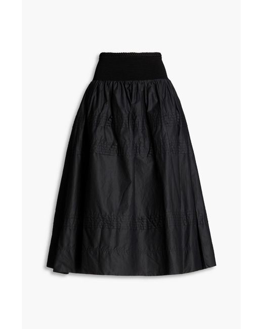 Aje. Black Rosalie Pintucked Taffeta Midi Skirt