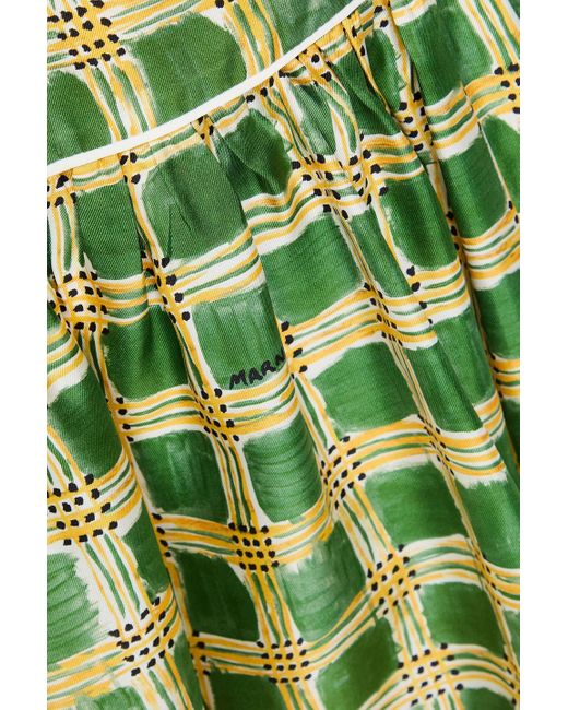 Marni Green Printed Silk-Twill Mini Dress