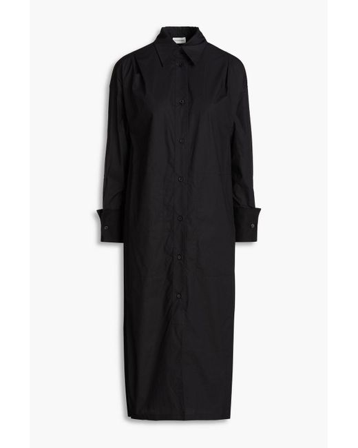 By Malene Birger Black Tappasa Piqué-trimmed Cotton-poplin Midi Shirt Dress