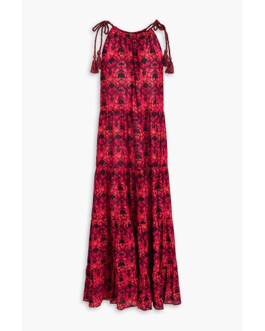 Ulla Johnson Red Ottavia Tie-dyed Cotton-blend Voile Midi Dress