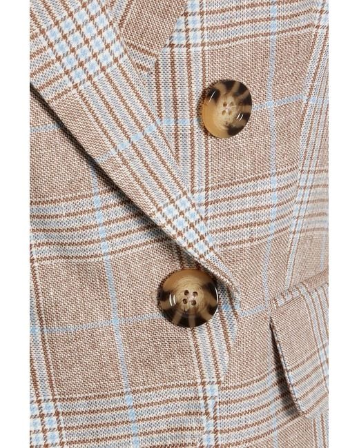 Veronica Beard White Empire Double-Breasted Prince Of Wales Checked Linen Blazer