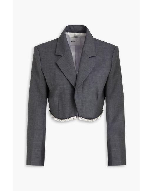 Sandro Gray Crystal-embellished Cropped Wool-blend Twill Blazer
