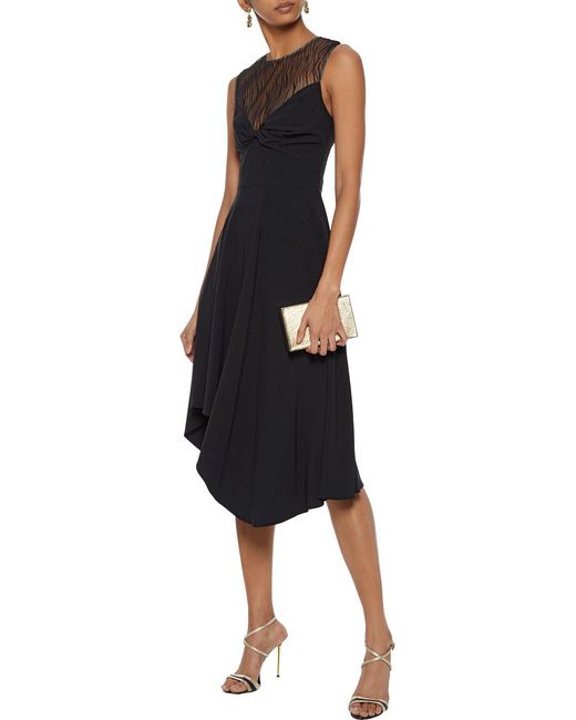 Halston Heritage Black Twist-Front Crepe And Tulle Dress