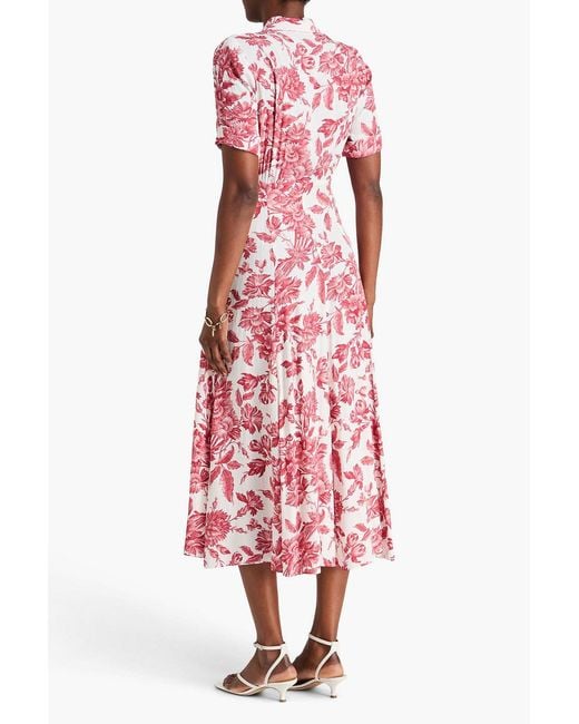 Sandro Red Floral-Print Jacquard Midi Shirt Dress