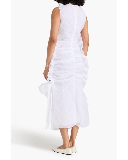 CECILIE BAHNSEN White Gabriella Ruffled Cloqué Midi Dress