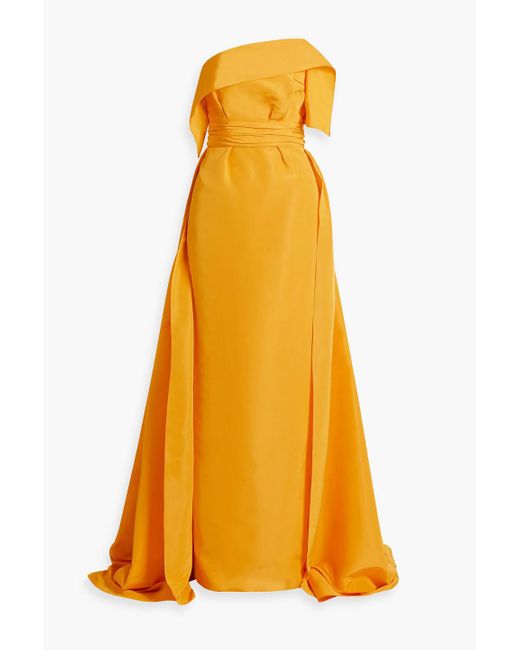 Carolina Herrera Yellow Strapless Draped Silk-faille Gown