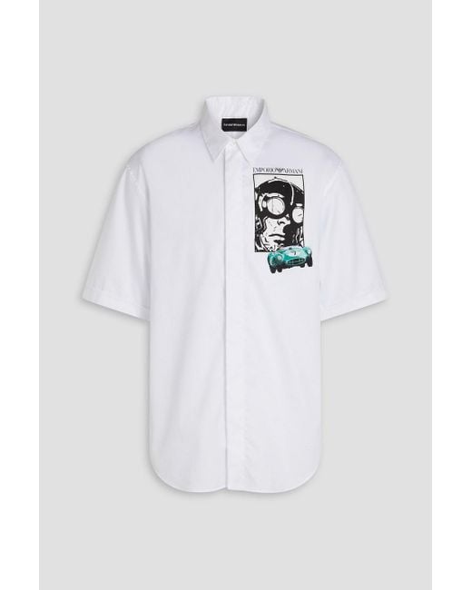 Emporio Armani White Printed Cotton-blend Twill Shirt for men